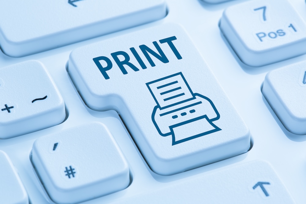 Push print button printing printer symbol blue computer keyboard