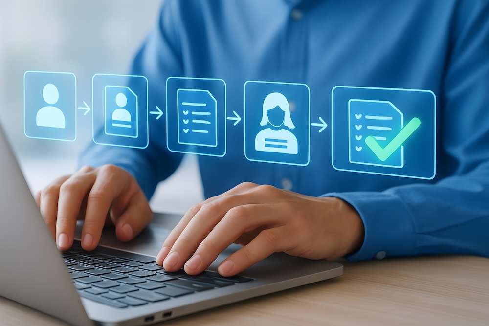 workflow, process, digital process, online application, registration, task management, checklist, document management, data entry, user onboarding, form completion, approval process, steps, sequence,